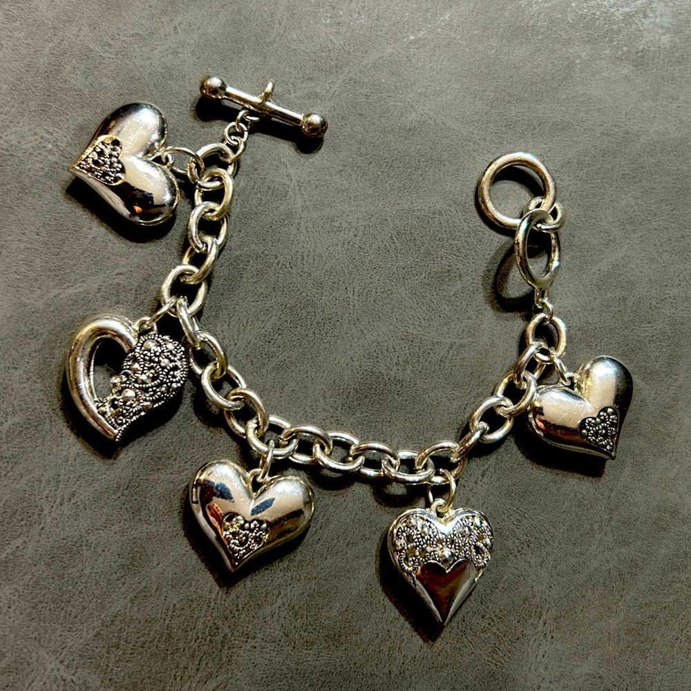 Silver Brighton style bubble heart charm bracelet